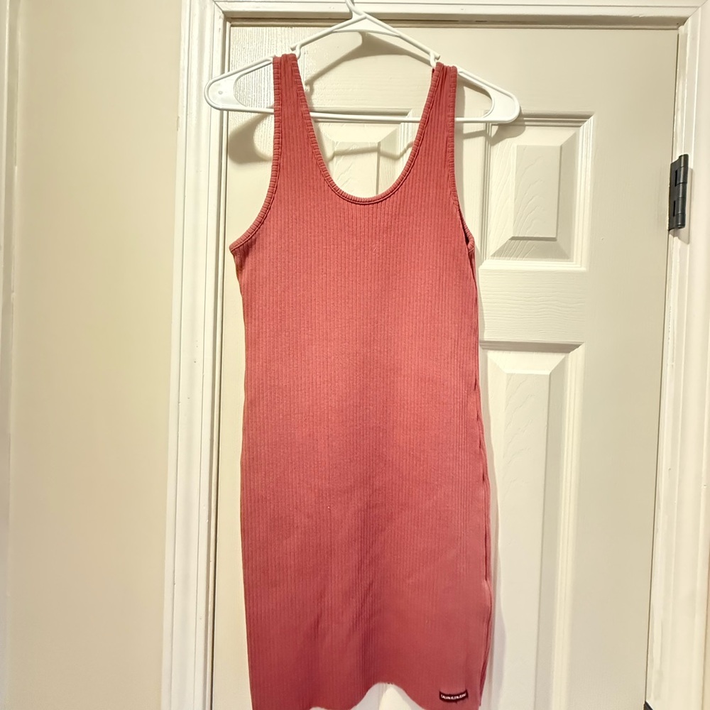 Clavin Klein sculpted ribbed knit pink mini dress